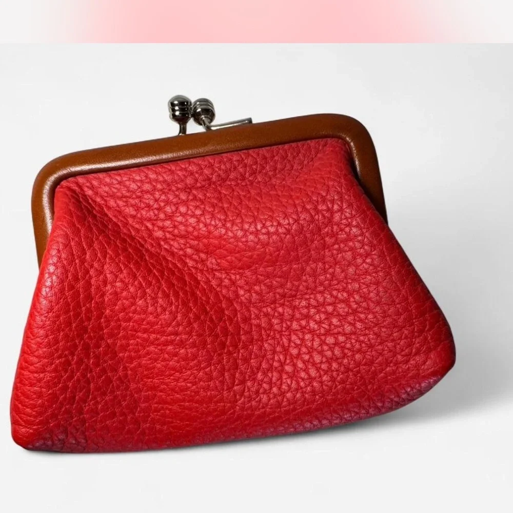 Dooney & Bourke Red Pebbled Leather Clutch with Brown Trim - Picture 2 of 7